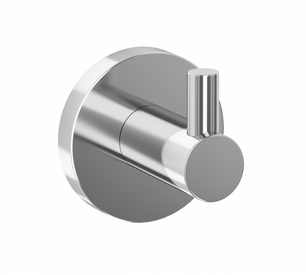 Especificaciones del producto  Soporte de chapa de acero al carbono. Percha simpe de inyección de zinc de 19mm de diámetro.  Florón de inyección de zinc de 56,5mm de diámetro. Acabado piezas metálicas, cromado brillante, compuesto por 3.5‐6 μm de níquel + 2‐3 μm de cromo.