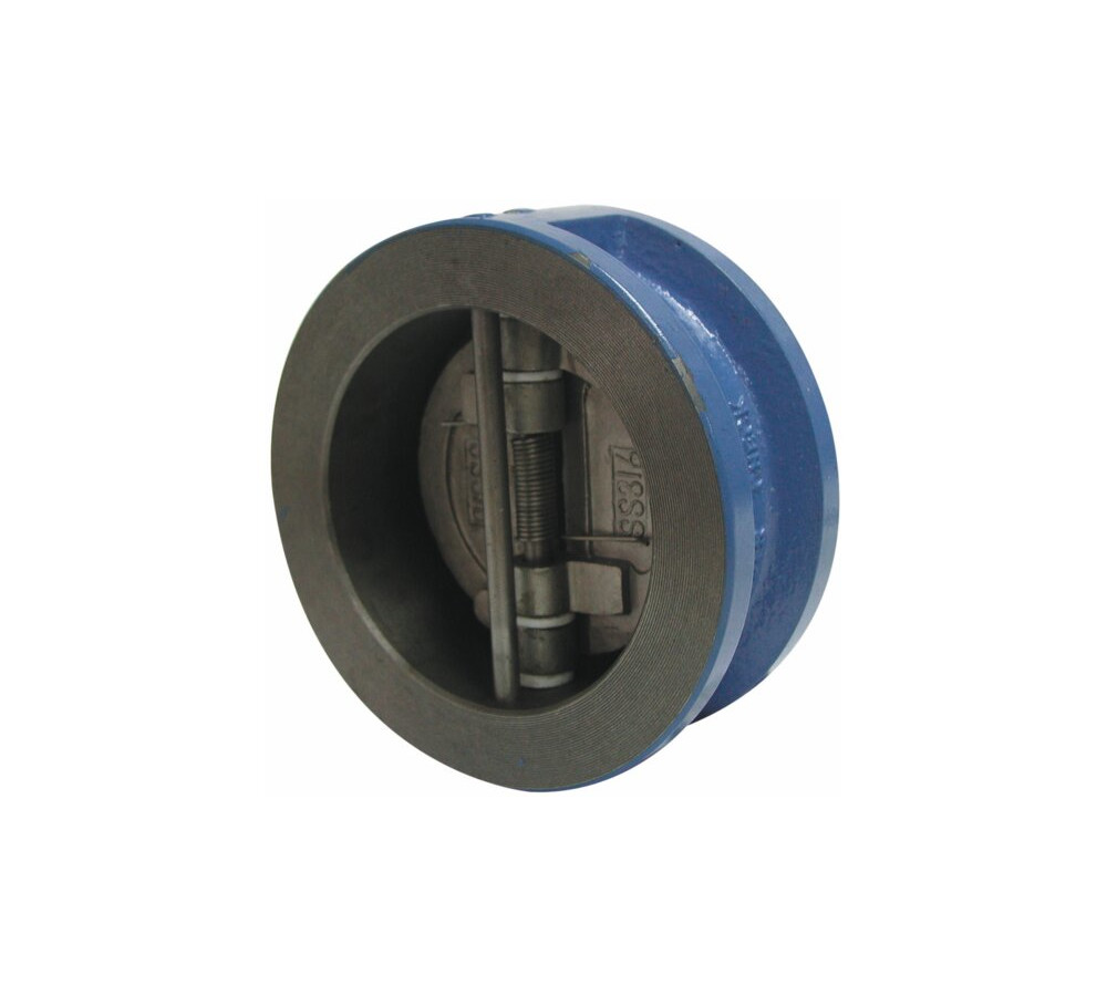 Ref 2401 09  
Medida / Size 4"
DN  100
PN 16
1. Válvula de retención doble disco tipo wafer. 
2. Construcción en Fund. EN-GJL-250 (GG-25). 
3. Disco en Acero Inoxidable 1.4408 (CF8M). 
4. Eje y resorte en Acero Inoxidable AISI 316. 
5. Asiento Nitrilo (NBR) vulcanizado en ranura. 
6. Montaje entre bridas EN 1092 PN10/16 y ANSI 150 
7. Instalación Horizontal, Vertical o Inclinada. 
8. Cáncamo de sujeción incluido a partir de 10”. 
9. Longitud entre caras según EN 558-1. 
10. Presión de trabajo máxima 16 bar. 
11. Temperatura de Trabajo -10 ºC +100 ºC.
