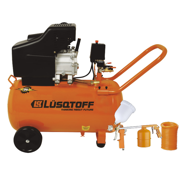 • Tensión: 220 V ~ 50 Hz
• Potencia: 2.5 Hp
• Capacidad del motor: 1750 W
• Tanque: 50 Lts
• Presión máxima: 115 Psi
• Caudal: 206 l/min
• Fase eléctrica: monofásica
• Monocilíndrico
• Tipo de sistema: pistón, mando directo
• Es portátil: no, trasladable
• Posee: 2 salidas de aire, manómetro
  doble, 1 cilindro, ruedas, manguera, medidor de aceite
  y protector térmico.
• Peso: 29,5 Kg

INCLUYE:
• Pistola para inflar o pintar HVLP
• Pistola para sopletear
• Manguera espiralada de 5 m


• Al ser portátil, podrás trasladarlo fácilmente.
• Potencia tus herramientas neumáticas y
  facilita múltiples tareas manuales.
• Kit completo de pintura.
• De uso hogareño o para talleres chicos.