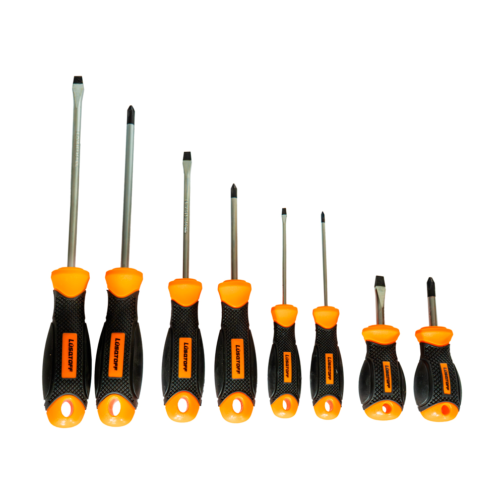 • Acero cromo vanadio
• Mango confort grip
• Punta imantada
• Mango ergonómico y antideslizante
• Garantía: 10 años

• 3 x 75 mm.
• 5 x 100 mm.
• 6 x 38 mm.
• 6 x 150 mm.
• PHO 3 x 75 mm.
• PH1 5 x 75 mm.
• PH2 6 x 38 mm.
• PH2 6 x 125 mm.