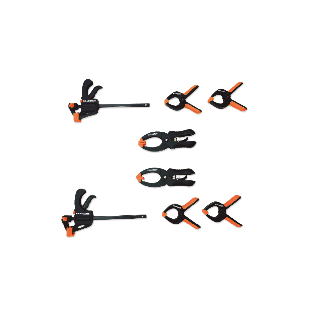 • 2 clip trinquete de 5''
• 2 clip F de 4''
• 4 clip doble color de 3''
