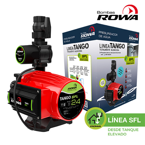 Motor
Totalmente silencioso
Bobinado protegido contra funcionamiento en seco, se apaga automáticamente
Posee protector térmico incorporado

Construcción
Equipos compactos
Partes en contacto con el agua fabricadas con materiales sanitarios
Sistema rotor húmedo

Conexiones
Entrada y salida con rosca de 1”
2 válvulas esféricas con uniones dobles (polipropileno)
Conexión eléctrica directa a la red

Características
Tensiones disponibles: 220V
Temperatura máxima del agua: 40°C
Temperatura ambiente: 40°C
Presión máxima del sistema: 4Kg/cm²
Tipo de aislación: F
Pérdida de carga máxima en succión: 4 m.c.a.

Sistema SRS
Este producto fue fabricado de acuerdo con el "Sistema de Reparación Simple" por kits de reposición ROWA (SRS).
El sistema SRS permite realizar cualquier reparación en menos de 15 minutos, en el mismo lugar donde se encuentra instalado el equipo.
Los kits de reposición SRS pueden ser adquiridos en los comercios autorizados por ROWA.

Detalles técnicos
Presión Máxima (m. c. a.)	23,5
Caudal Máximo (l/h)	6000
Potencia (HP)	0,70
Tensión V	220
I (A)	5,5
Conexión	1
Peso	9,8kg