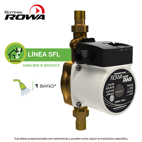 Información del producto
Tensión: 220V +6 % / -10%
Frecuencia: 50 Hz
Máximo consumo: 100W
Velocidad máxima del motor: 2900 RPM
Grado de protección: IP 42
Diámetro nominal de la conexión a la tubería: (1/2”)
Longitud máxima (entre aspiración y descarga): 160 mm.
Máxima presión: 9mca– 0,9 bar—0,09MPa
Presión de entrada mínima en la boca de aspiración*: 0.06bar (6000 Pa) a +60°C
Rango de temperatura admisible: 2° C a + 60° C _ Máxima temperatura ambiente admisible: + 40° C
Para alturas mayores a los 300 m sobre el nivel del mar agregar:0.01bar (1000Pa)/100m
Fluidos permitidos: Agua limpia
Caudal máximo: 1,8 m3/h
La presión mínima de entrada debe ser mantenida para evitar la cavitación.

Detalles técnicos
Presión Máxima (m. c. a.)	9
Caudal Máximo (l/h)	1800
Potencia (HP)	0,13
Tensión V	220
Conexión	1/2"