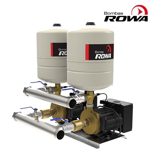 Motor
Totalmente silencioso
Bobinado protegido contra funcionamiento en seco, se apaga automáticamente
Posee protector térmico incorporado.
Construcción
Equipos compactos.
Partes en contacto con el agua fabricadas con materiales sanitarios.
Sistema rotor húmedo.
Conexiones
Entrada y salida con rosca de 2”
2 válvulas esféricas con uniones dobles (bronce)
Características
Tensiones disponibles: 3X380V
Temperatura máxima del agua: 40ºC
Temperatura ambiente: 40ºC
Presión máxima del sistema: 6Kg/cm²
Tipo de aislación: F
Pérdida de carga máxima en succión: 4 m.c.a.
Detalles técnicos
Presión máxima (mca)	35
Caudal máximo (l/h)	32.000
Potencia (HP)	2 x 3
Tensión (V)	3 x 380
I (A)	2 x 5
Conexión	2"
Peso	68,37 kg