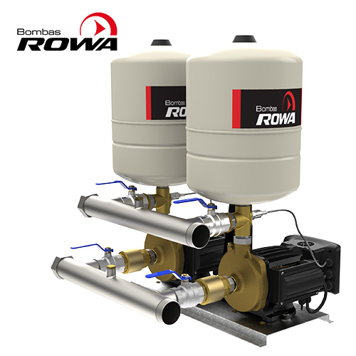 Motor
Totalmente silencioso
Bobinado protegido contra funcionamiento en seco, se apaga automáticamente
Posee protector térmico incorporado.
Construcción
Equipos compactos.
Partes en contacto con el agua fabricadas con materiales sanitarios.
Sistema rotor húmedo.
Conexiones
Entrada y salida con rosca de 2”
4 válvulas esféricas con uniones dobles (bronce)
Características
Tensiones disponibles: 220V
Temperatura máxima del agua: 40ºC
Temperatura ambiente: 40ºC
Presión máxima del sistema: 6Kg/cm²
Tipo de aislación: F
Pérdida de carga máxima en succión: 4 m.c.a.
Detalles técnicos
Dimensiones (mm)
Presión máxima (mca)	35
Caudal máximo (l/h)	18.000
Potencia (HP)	2 x 14,3 A
Tensión V	220 V
I (A)	2x14,3
Conexion	2"
Peso	68,37 Kg