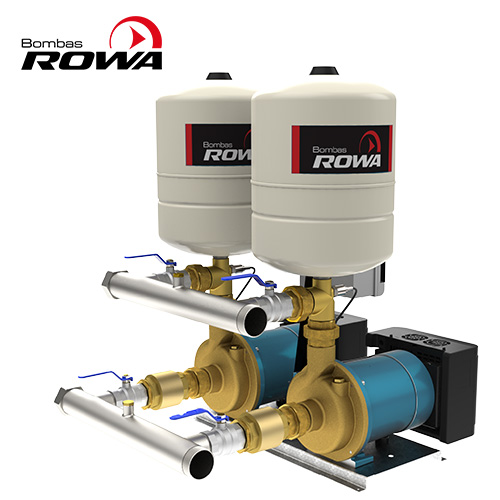 Motor
Totalmente silencioso
Bobinado protegido contra funcionamiento en seco, se apaga automáticamente
Posee protector térmico incorporado.
Construcción
Equipos compactos.
Partes en contacto con el agua fabricadas con materiales sanitarios.
Sistema rotor húmedo.
Sistemas de limpieza.
Conexiones
Entrada y salida con rosca de 2”
2 válvulas esféricas con uniones dobles (bronce)
Características
Tensiones disponibles: 3X380V
Temperatura máxima del agua: 40ºC
Temperatura ambiente: 40ºC
Presión máxima del sistema: 6Kg/cm²
Tipo de aislación: F
Pérdida de carga máxima en succión: 4 m.c.a.
Detalles técnicos
Presión máxima (mca)	35
Caudal máximo (l/h)	38.000
Potencia (HP)	2 x 4
Tensión (V)	3 x 380
I (A)	2 x 9,7
Conexión	2"
Peso	94,2 kg