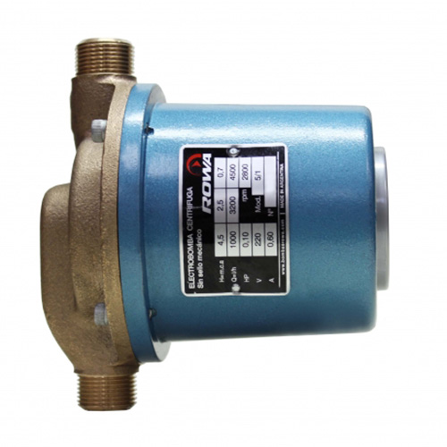 Motor
Totalmente silencioso
Bobinado protegido contra funcionamiento en seco, se apaga automáticamente.
Posee protector térmico incorporado.
No produce golpes de ariete.
Construcción
Equipos compactos.
Partes en contacto con el agua fabricadas con materiales sanitarios.
Sistema rotor húmedo.
Conexiones
Conexión eléctrica directa a la red
Entrada y salida con rosca de 3/4”,1” y 1½” (según producto)
Características
Tensiones disponibles: 220v
Temperatura máxima del agua: 70ºC
Temperatura ambiente: 40ºC
Presión máxima del sistema: 10Kg/cm²
Tipo de aislación: F
Pérdida de carga máxima en succión: 4 m.c.a.
Posiciones de instalación
El presurizador deberá ser instalado obligatoriamente de modo que el eje de la electrobomba permanezca en posición horizontal, de acuerdo a las siguientes figuras. El no cumplimiento de esta norma implicará el desgaste irregular del equipo y la consecuente pérdida de la garantía.
Detalles técnicos
Presión máxima (mca)	3,5 / 4,5 / 5,0
Caudal máximo (l/h)	2200 / 2700 / 4500
Potencia (HP)	0,10
Tensión V	220
I (A)	0,35 / 0,45 / 0,60
Conexion	3/4"
Peso	3,90 Kg